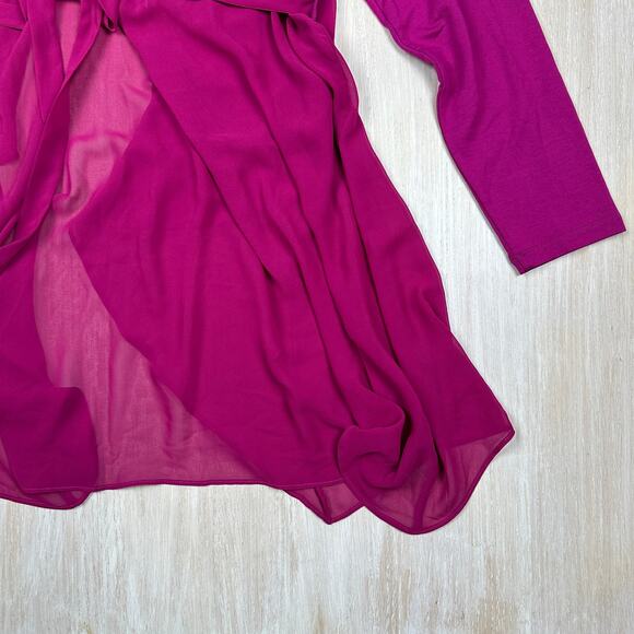 LOGO Lori Goldstein Magenta Long Sleeve Open Front Draped Pockets Cardigan XL - Picture 10 of 12